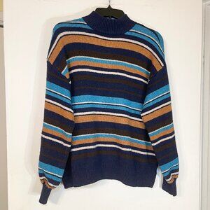 St. John’s Bay Women’s Mock Neck Button Back Striped Sweater Size XL